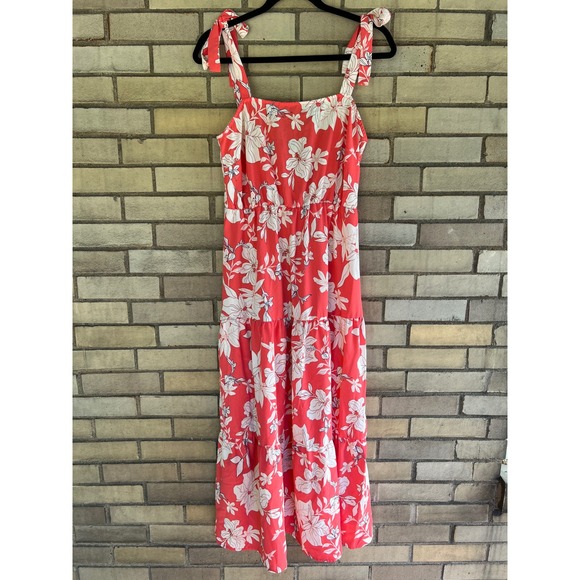 Social Standard By Sanctuary Dresses & Skirts - Social Standard Sanctuary Floral Tie Strap Tiered Midi Dress Coral White Small